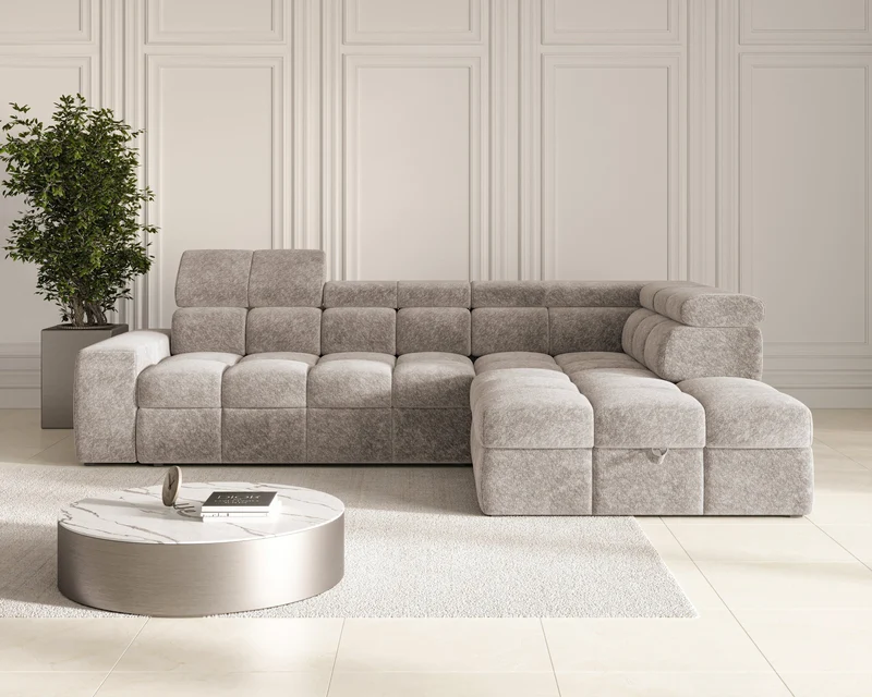 Ecksofa – Bianco – Schlafsofa mit Bettkasten & verstellbaren Kopfstützen
