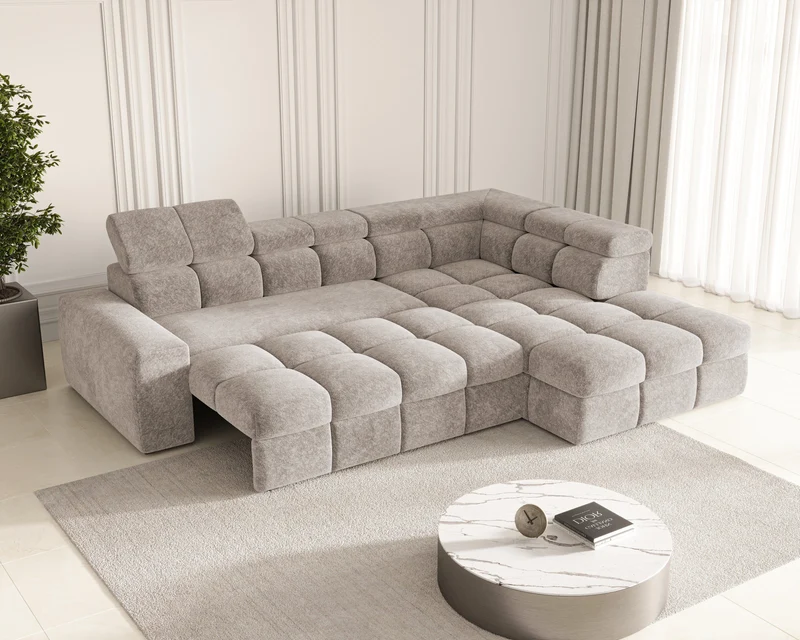 Ecksofa – Bianco – Schlafsofa mit Bettkasten & verstellbaren Kopfstützen