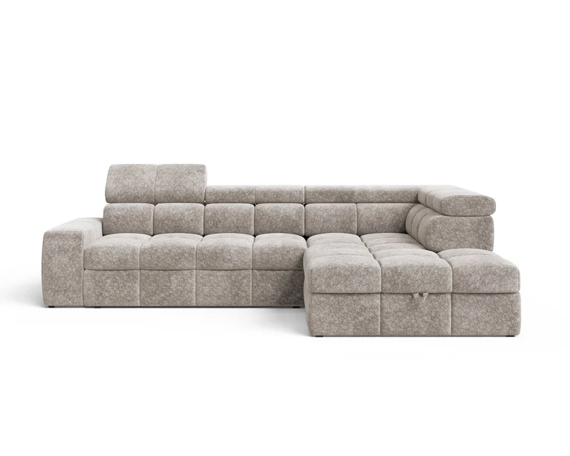 Ecksofa – Bianco – Schlafsofa mit Bettkasten & verstellbaren Kopfstützen