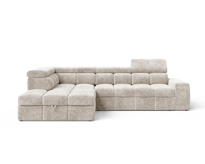 Ecksofa – Bianco – Schlafsofa mit Bettkasten & verstellbaren Kopfstützen