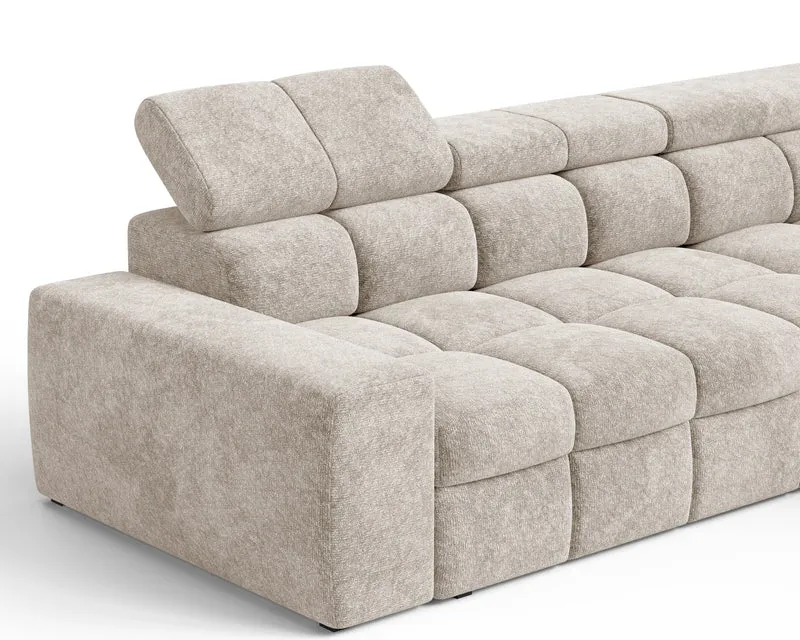 Ecksofa – Bianco – Schlafsofa mit Bettkasten & verstellbaren Kopfstützen