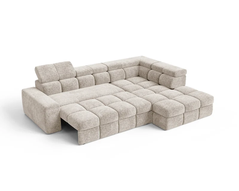 Ecksofa – Bianco – Schlafsofa mit Bettkasten & verstellbaren Kopfstützen