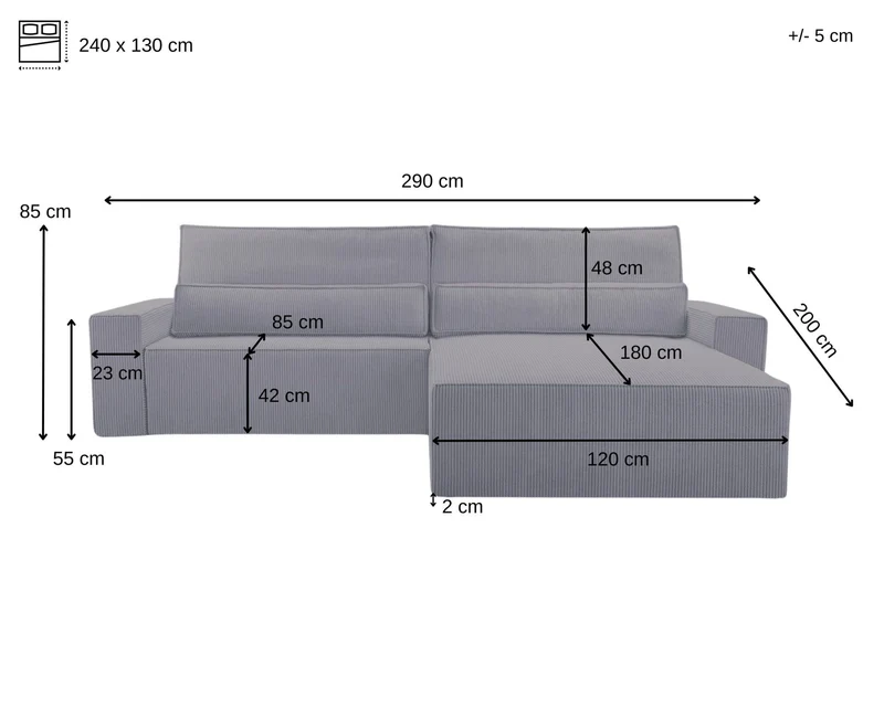 Ecksofa – Brazil – Cord-Schlafsofa mit Schlaffunktion & Bettkasten