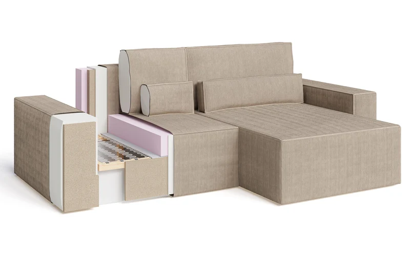 Ecksofa – Brazil – Cord-Schlafsofa mit Schlaffunktion & Bettkasten
