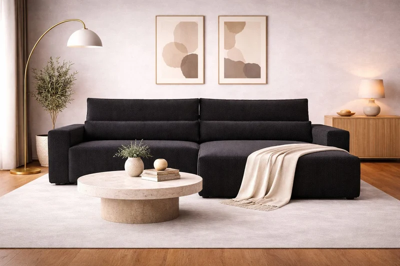 Ecksofa – Brazil – Cord-Schlafsofa mit Schlaffunktion & Bettkasten