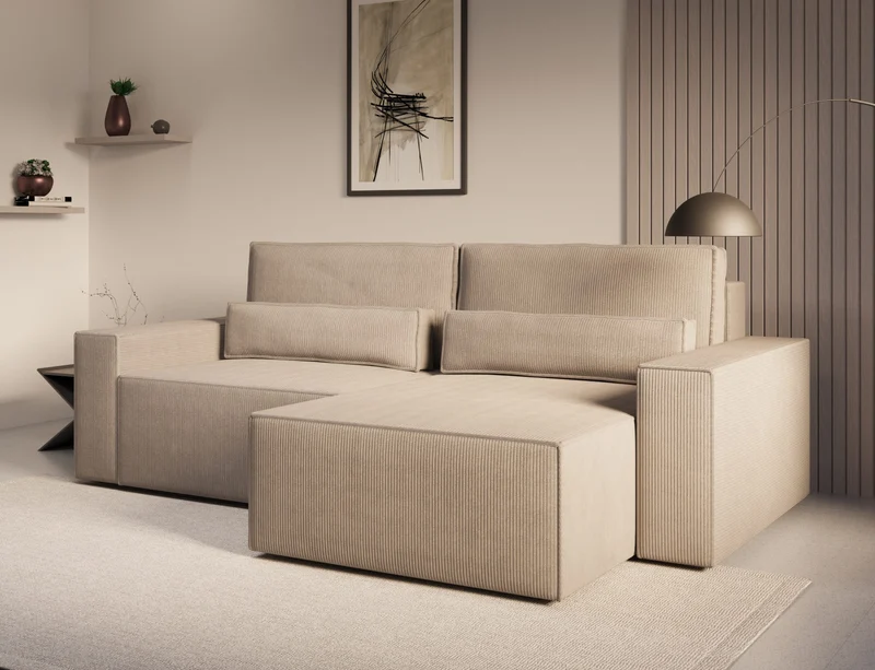 Ecksofa – Brazil – Cord-Schlafsofa mit Schlaffunktion & Bettkasten