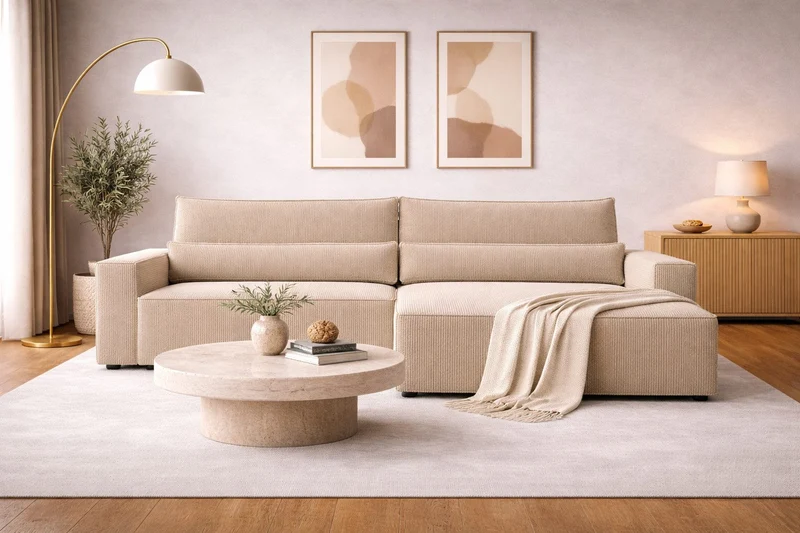 Ecksofa – Brazil – Cord-Schlafsofa mit Schlaffunktion & Bettkasten