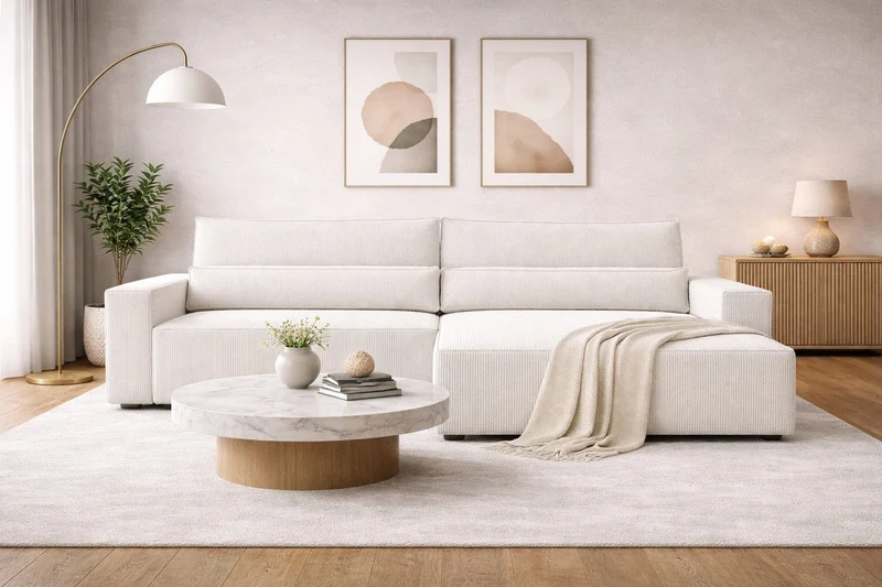 Ecksofa – Brazil – Cord-Schlafsofa mit Schlaffunktion & Bettkasten