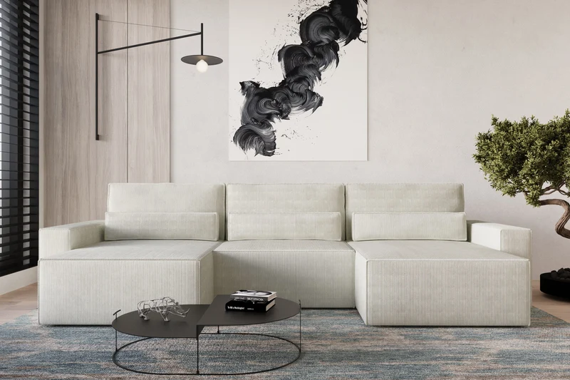 Ecksofa – Brazil U – Cord-Schlafsofa in U-Form mit Bettkasten & HR-Schaum