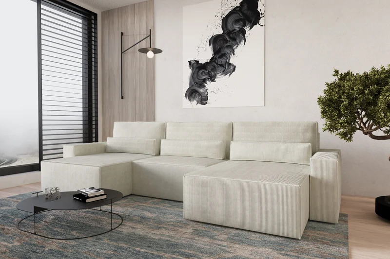 Ecksofa – Brazil U – Cord-Schlafsofa in U-Form mit Bettkasten & HR-Schaum