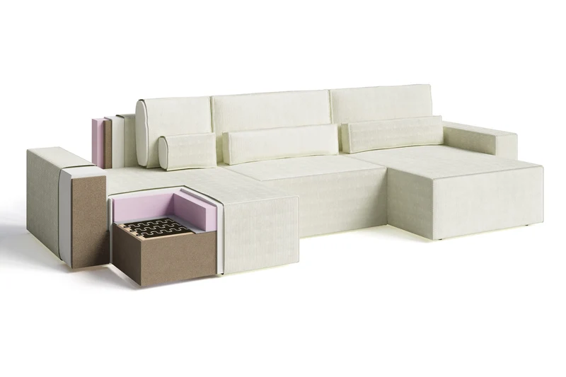 Ecksofa – Brazil U – Cord-Schlafsofa in U-Form mit Bettkasten & HR-Schaum