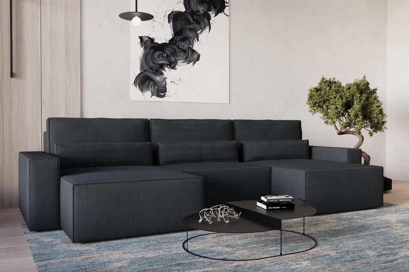 Ecksofa – Brazil U – Cord-Schlafsofa in U-Form mit Bettkasten & HR-Schaum