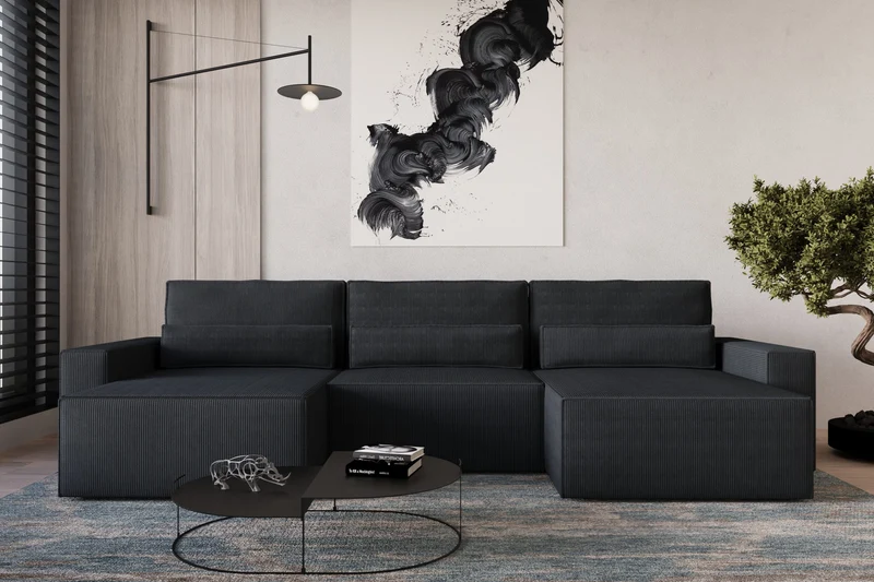 Ecksofa – Brazil U – Cord-Schlafsofa in U-Form mit Bettkasten & HR-Schaum