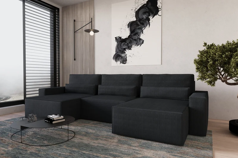 Ecksofa – Brazil U – Cord-Schlafsofa in U-Form mit Bettkasten & HR-Schaum