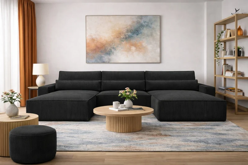 Ecksofa – Brazil U – Cord-Schlafsofa in U-Form mit Bettkasten & HR-Schaum