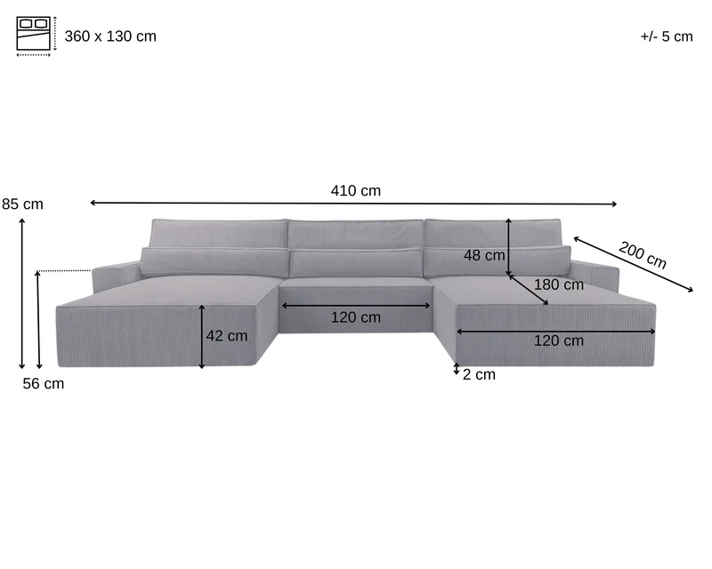 Ecksofa – Brazil U – Cord-Schlafsofa in U-Form mit Bettkasten & HR-Schaum