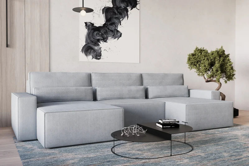 Ecksofa – Brazil U – Cord-Schlafsofa in U-Form mit Bettkasten & HR-Schaum