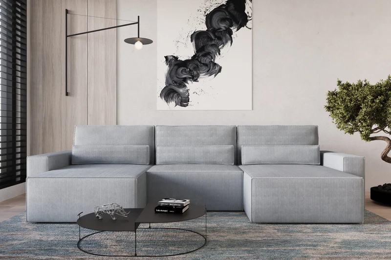 Ecksofa – Brazil U – Cord-Schlafsofa in U-Form mit Bettkasten & HR-Schaum