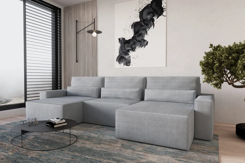 Ecksofa – Brazil U – Cord-Schlafsofa in U-Form mit Bettkasten & HR-Schaum