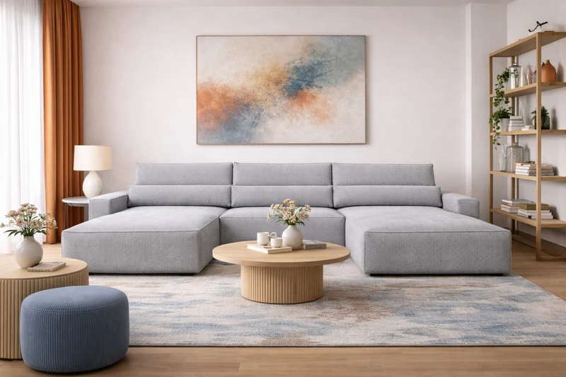 Ecksofa – Brazil U – Cord-Schlafsofa in U-Form mit Bettkasten & HR-Schaum