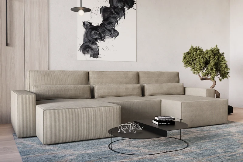Ecksofa – Brazil U – Cord-Schlafsofa in U-Form mit Bettkasten & HR-Schaum