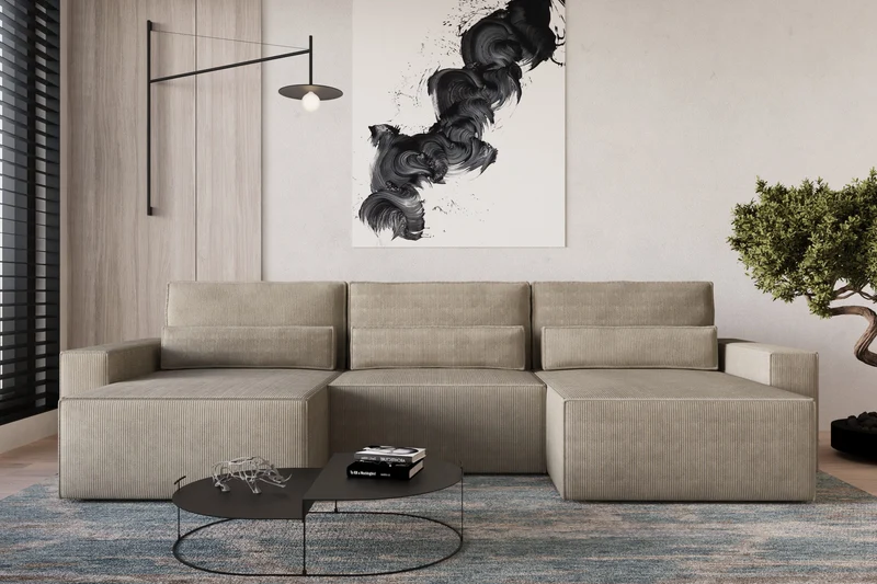 Ecksofa – Brazil U – Cord-Schlafsofa in U-Form mit Bettkasten & HR-Schaum