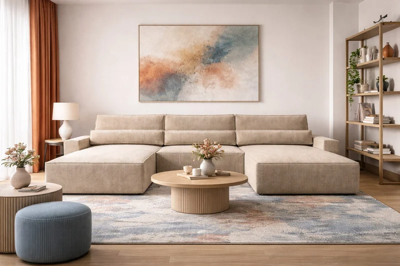 Ecksofa – Brazil U – Cord-Schlafsofa in U-Form mit Bettkasten & HR-Schaum