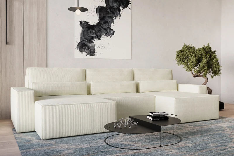 Ecksofa – Brazil U – Cord-Schlafsofa in U-Form mit Bettkasten & HR-Schaum