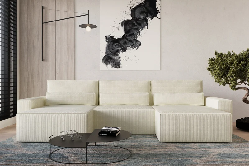 Ecksofa – Brazil U – Cord-Schlafsofa in U-Form mit Bettkasten & HR-Schaum
