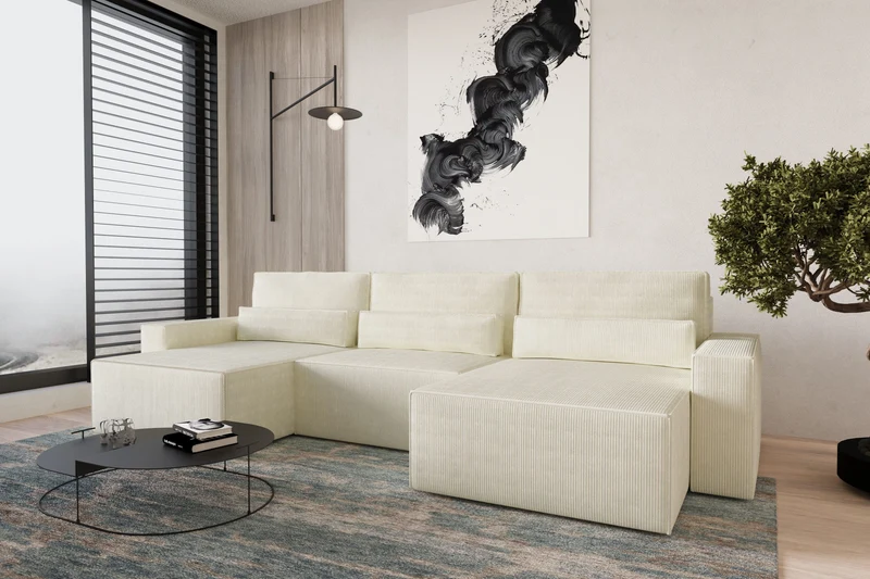 Ecksofa – Brazil U – Cord-Schlafsofa in U-Form mit Bettkasten & HR-Schaum
