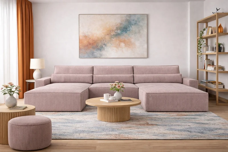 Ecksofa – Brazil U – Cord-Schlafsofa in U-Form mit Bettkasten & HR-Schaum