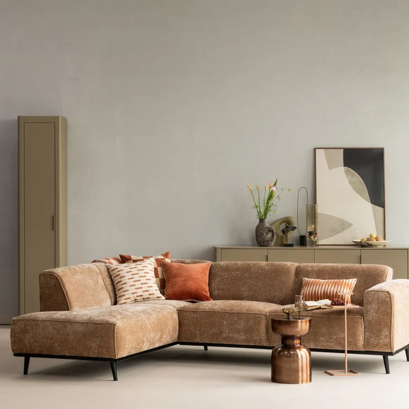 Statement ecksofa links chenille samt taupe