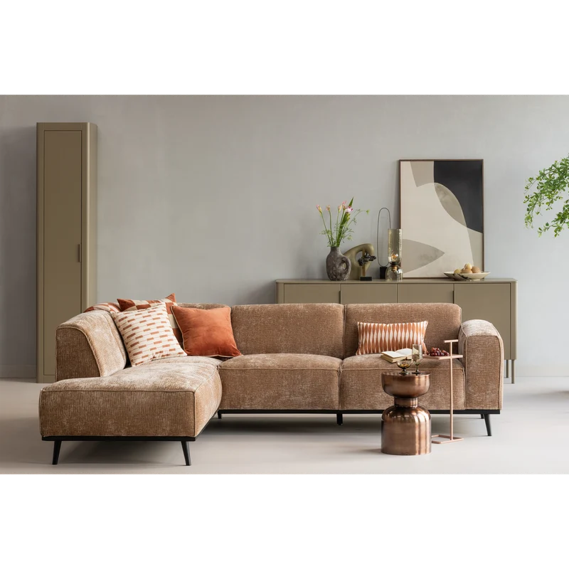 Statement ecksofa links chenille samt taupe