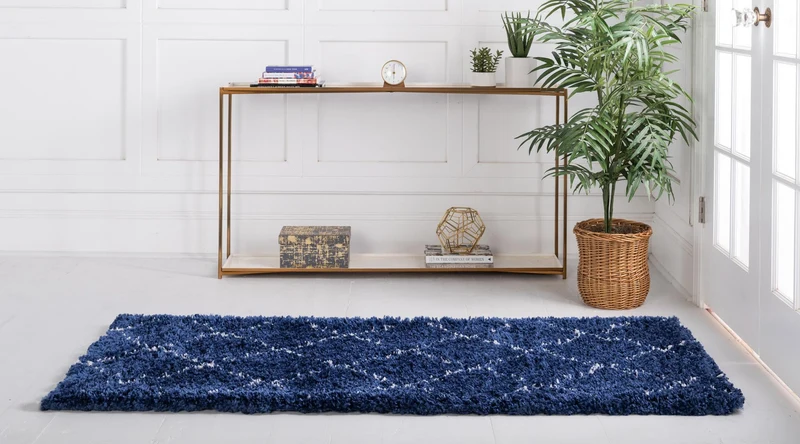 Teppich MARA Shaggy Läufer Dunkel-Marineblau 80x305 cm