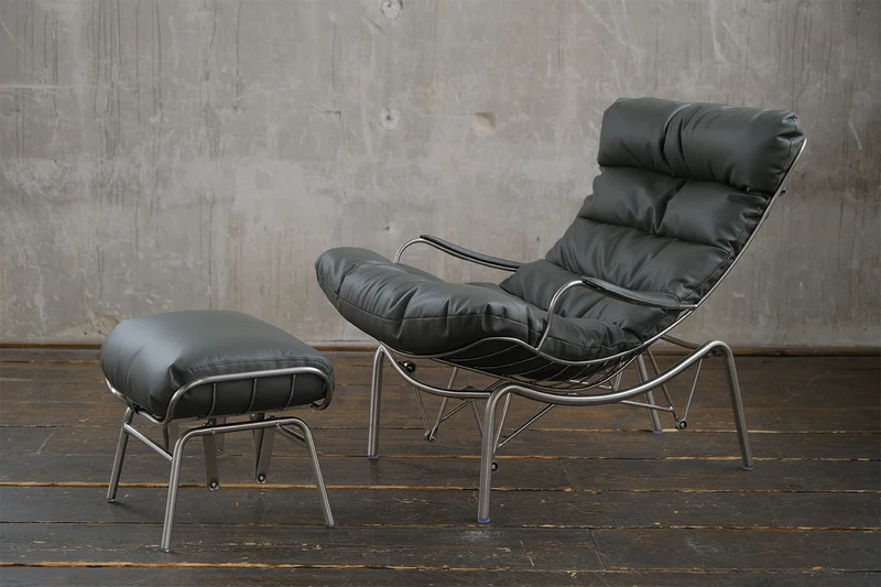 KAWOLA Relaxsessel ROWA Sessel Leder grau inklusive Hocker