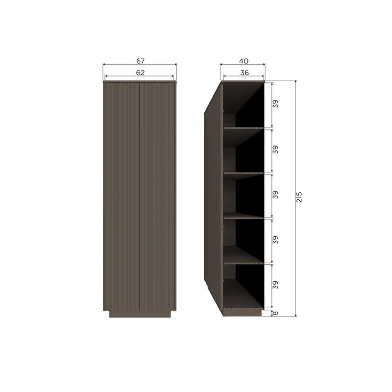 Nova hoher Schrank aus Kiefernholz, trüffelbraun