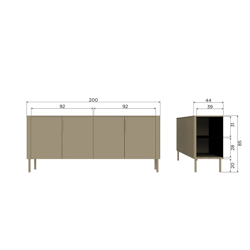 Gunnar Sideboard 200 cm Kiefer mattschwarz