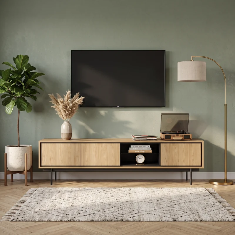 Delvaro Modernes TV-Lowboard mit Stahlgestell – Stilvoll und Geräumig – Baltic Dune