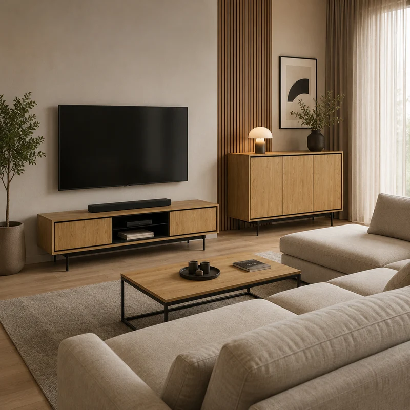 Delvaro Modernes TV-Lowboard mit Stahlgestell – Stilvoll und Geräumig – Baltic Dune