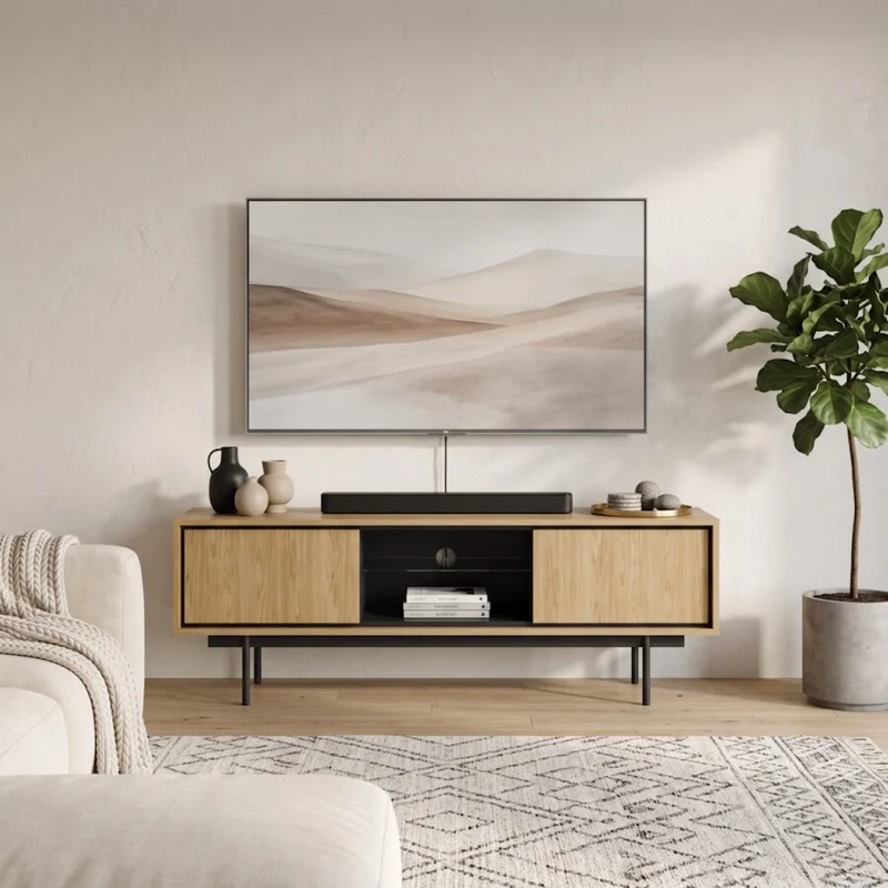 Delvaro Modernes TV-Lowboard mit Stahlgestell – Stilvoll und Geräumig – Baltic Dune