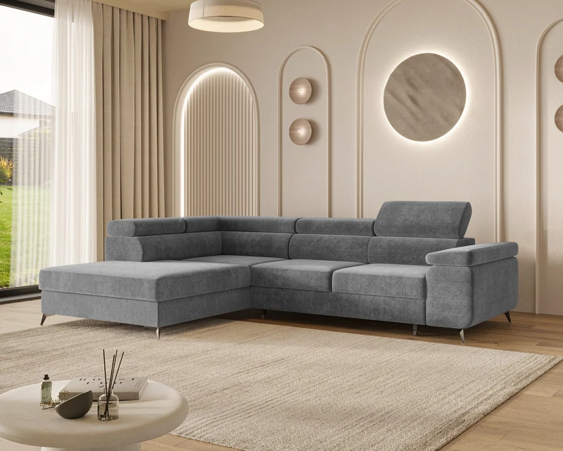 Ecksofa – Ostin – 290 cm mit Bettkasten & verstellbaren Kopfstützen