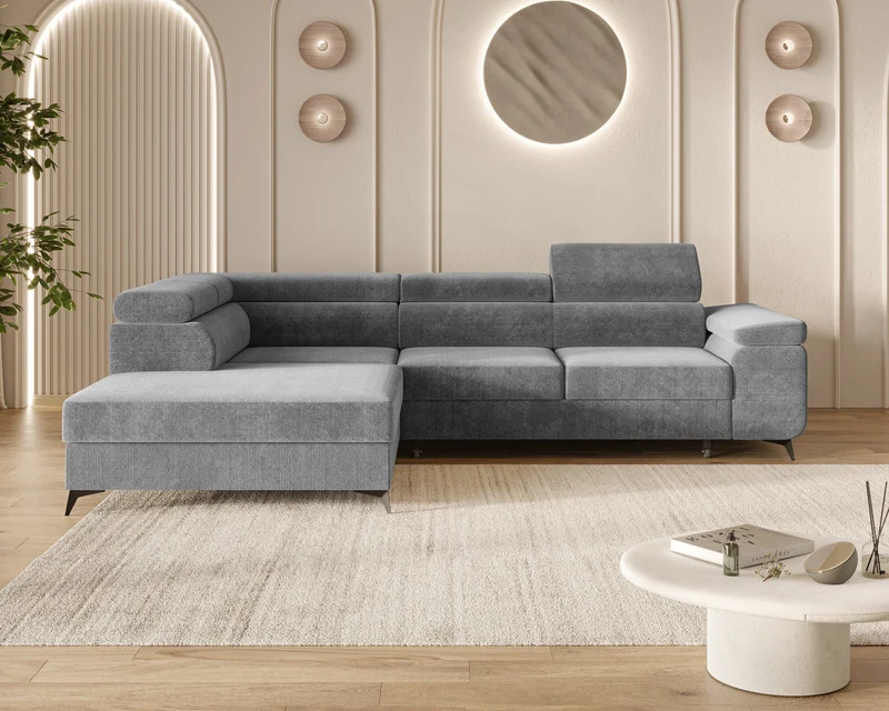 Ecksofa – Ostin – 290 cm mit Bettkasten & verstellbaren Kopfstützen