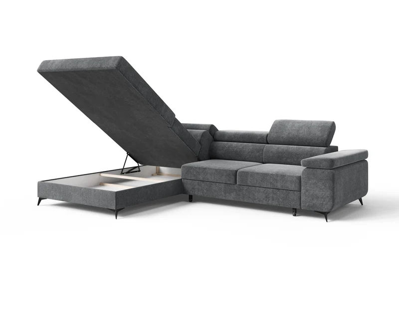 Ecksofa – Ostin – 290 cm mit Bettkasten & verstellbaren Kopfstützen