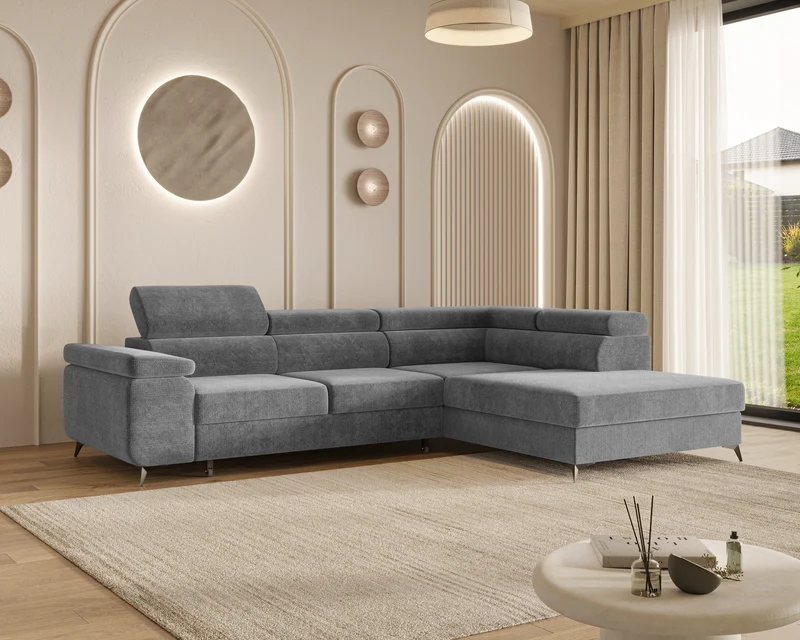 Ecksofa – Ostin – 290 cm mit Bettkasten & verstellbaren Kopfstützen