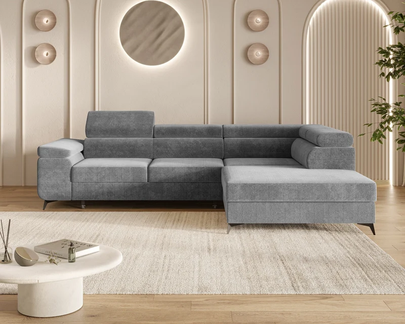 Ecksofa – Ostin – 290 cm mit Bettkasten & verstellbaren Kopfstützen