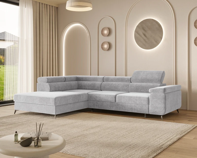 Ecksofa – Ostin – 290 cm mit Bettkasten & verstellbaren Kopfstützen