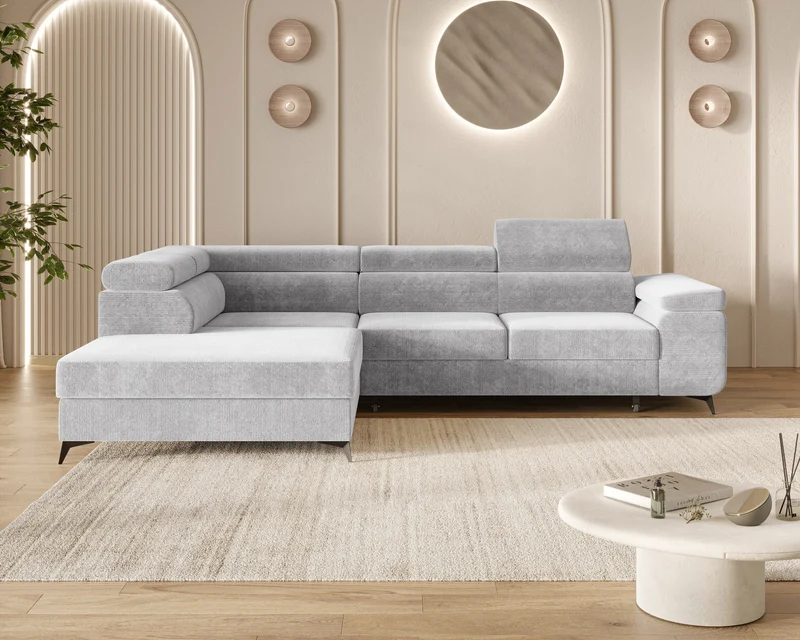 Ecksofa – Ostin – 290 cm mit Bettkasten & verstellbaren Kopfstützen
