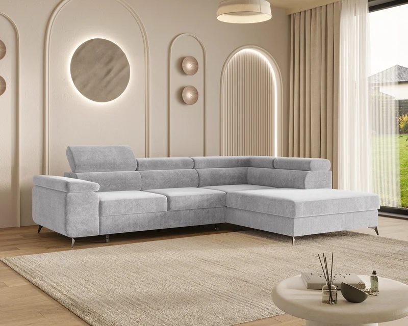 Ecksofa – Ostin – 290 cm mit Bettkasten & verstellbaren Kopfstützen