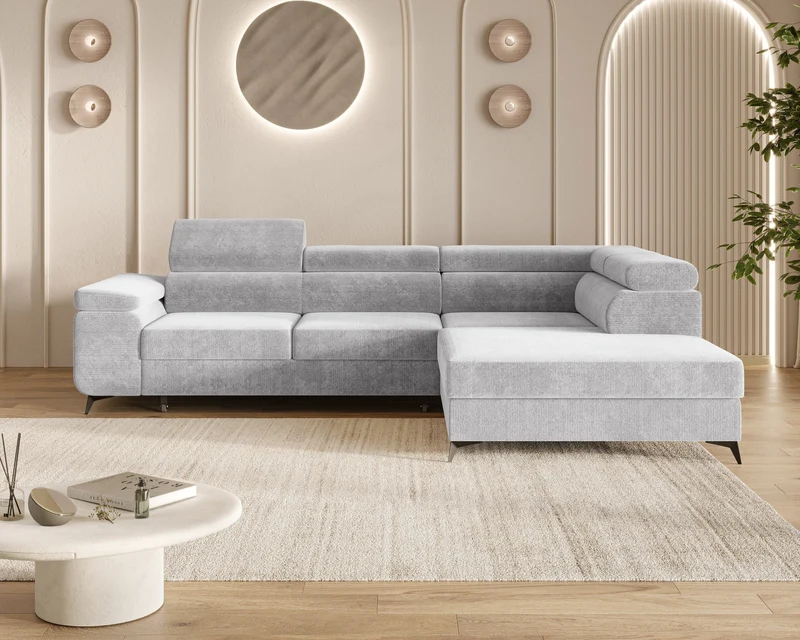 Ecksofa – Ostin – 290 cm mit Bettkasten & verstellbaren Kopfstützen