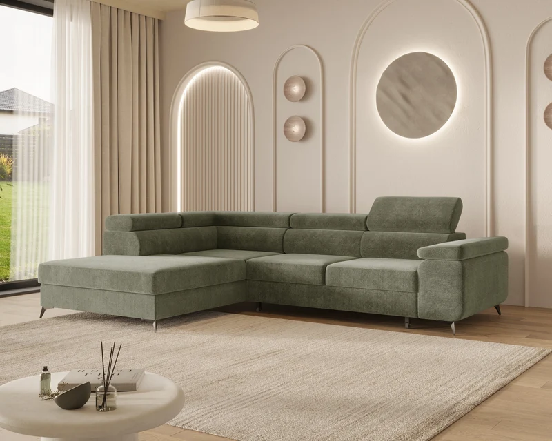 Ecksofa – Ostin – 290 cm mit Bettkasten & verstellbaren Kopfstützen